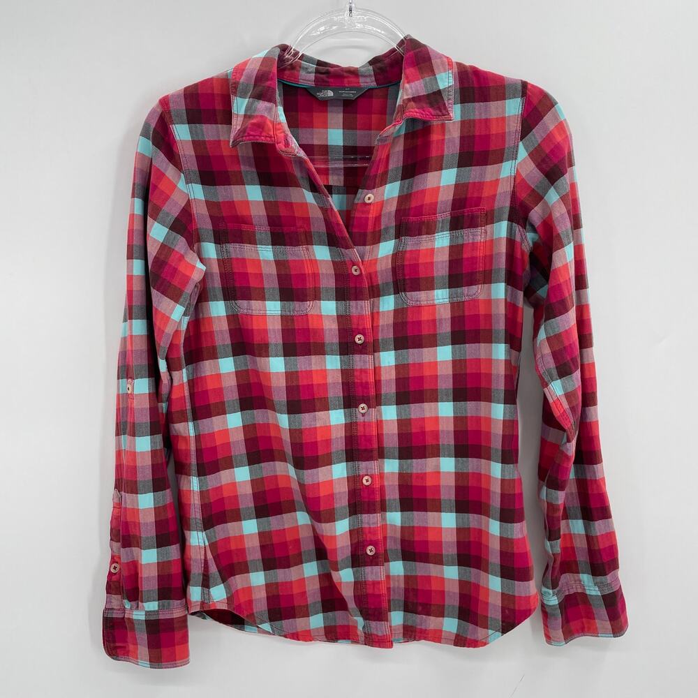 THE NORTH FACE Flannel Shirt Womens Size S Plaid Button Front Long Sleeve Cotton